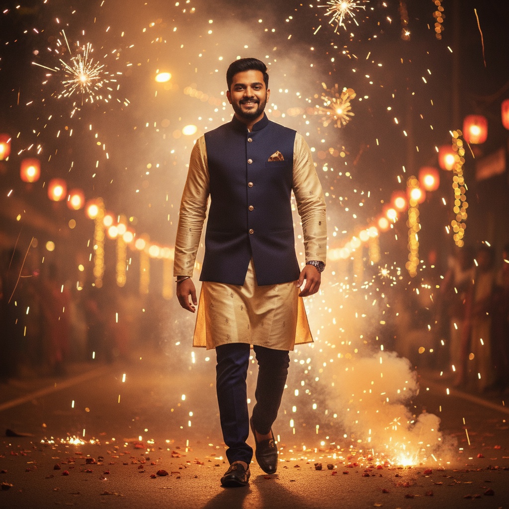 Generated output for Diwali Portrait of a Stylish Young Indian Man